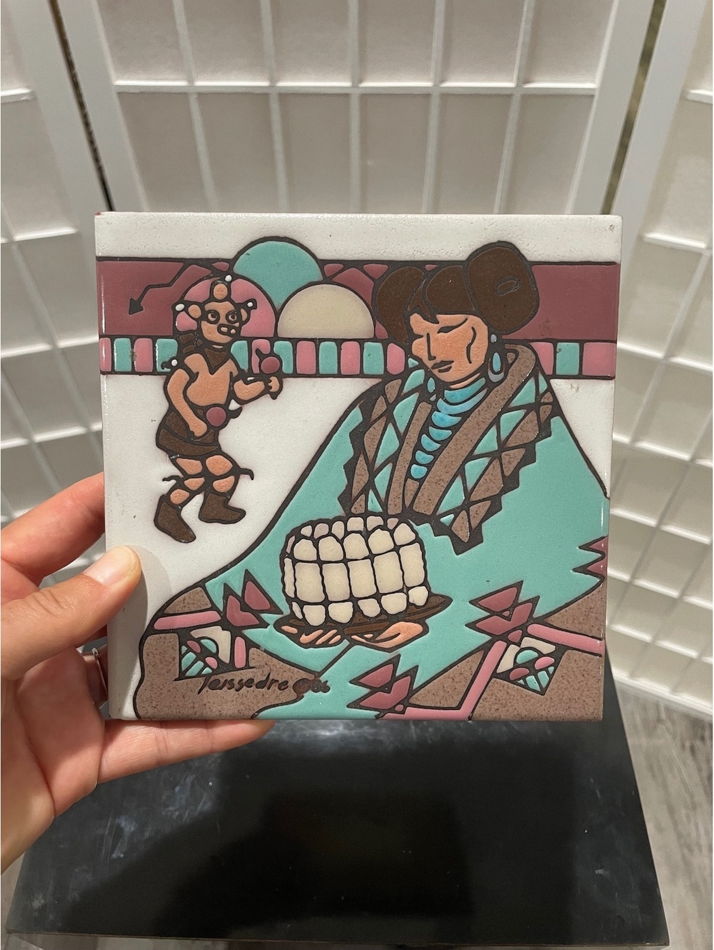 Vintage Cleó Teissedre Ceramic Native Art Tile